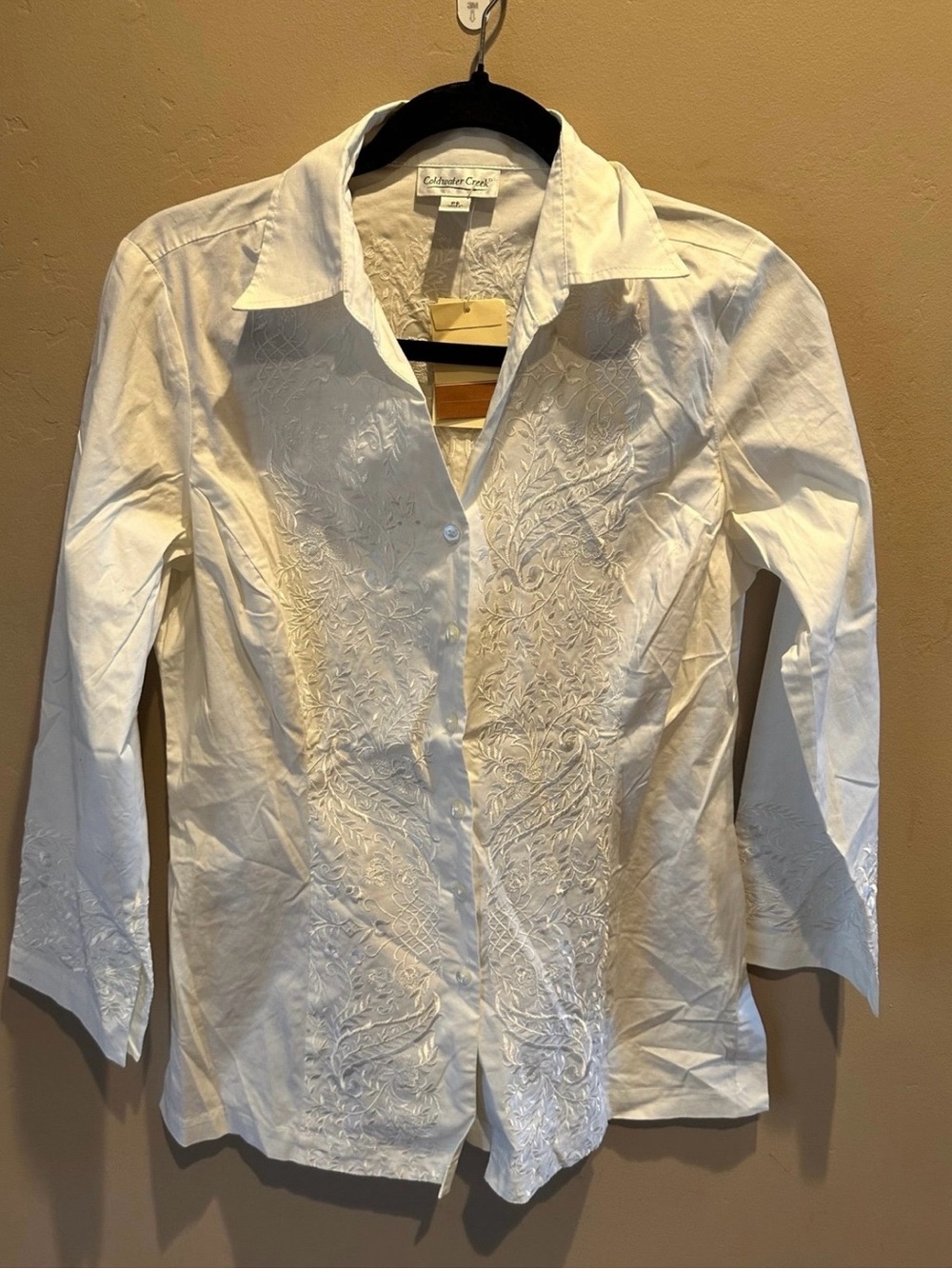 Coldwater Creek White Embroidered Button-Down Shirt